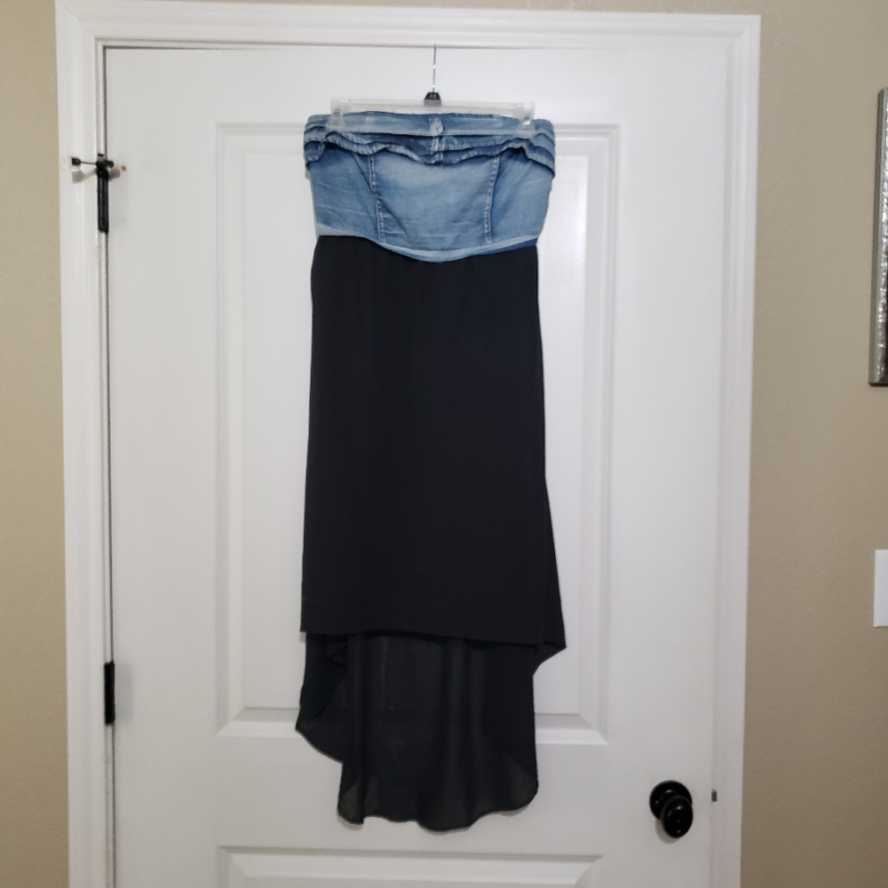 Strapless Jean Chambray High-Lo Dress